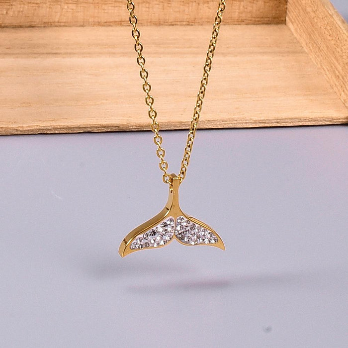 Bulk Jewelry Wholesale golden titanium steel shark tail diamond necklace JDC-NE-GSYS003 Wholesale factory from China YIWU China