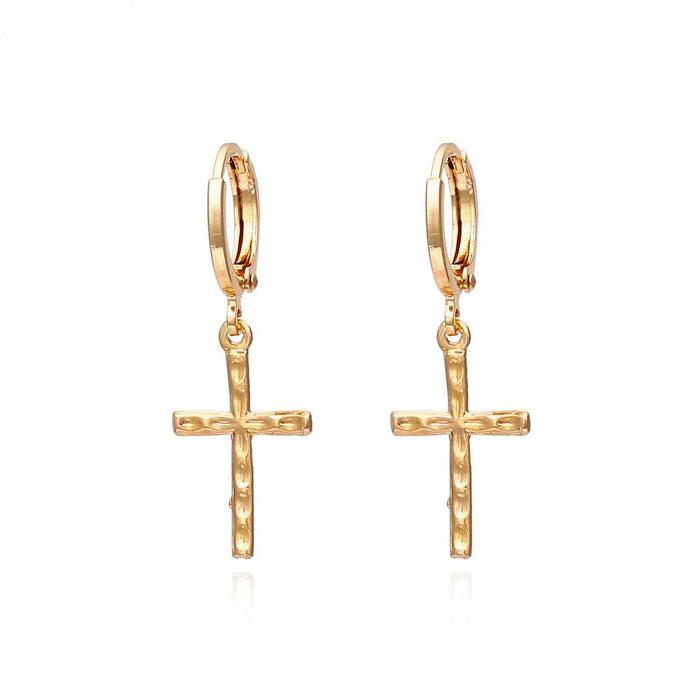 Wholesale golden zinc alloy cross earrings JDC-ES-GSMY004 Earrings JoyasDeChina golden Wholesale Jewelry JoyasDeChina Joyas De China