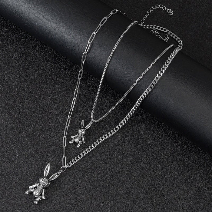 Wholesale Gothic Easter Bunny Double Layer Titanium Steel Necklace JDC-NE-SaB001 Necklaces 飒宝 Wholesale Jewelry JoyasDeChina Joyas De China