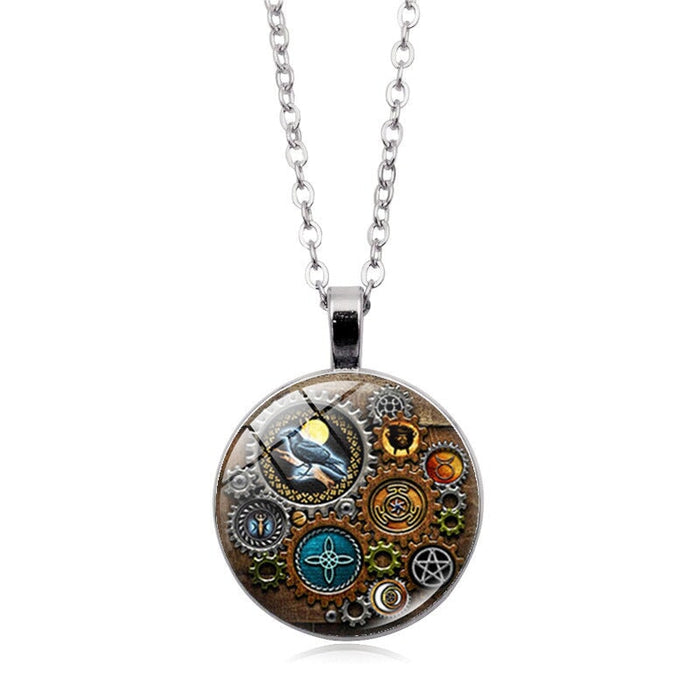 Wholesale Gothic Witch Alloy Glass Piece Time Stone Necklace JDC-NE-Hengx001 Necklaces 横湘 PSXL00761-silver Wholesale Jewelry JoyasDeChina Joyas De China
