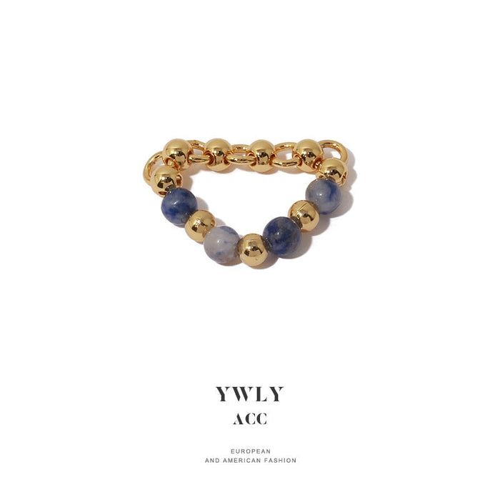 Wholesale Gradient Blue Natural Stone Chain Ring JDC-RS-YWL008 Rings 丽轶 Natural stone ring No 6 Wholesale Jewelry JoyasDeChina Joyas De China
