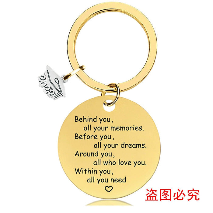 Wholesale Graduation Season Gift Stainless Steel Round Metal Keychain JDC-KC-GangGu015 Keychains 钢古 2022BSY007 Wholesale Jewelry JoyasDeChina Joyas De China
