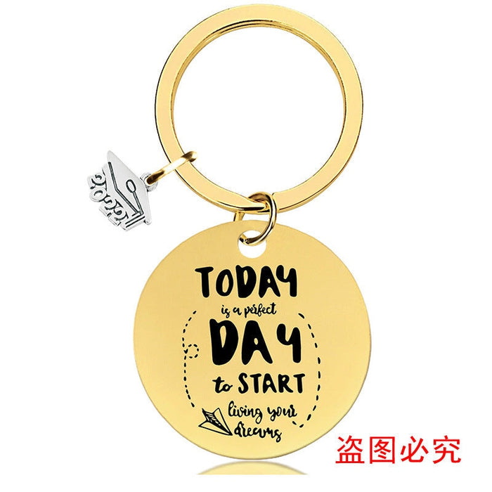 Wholesale Graduation Season Gift Stainless Steel Round Metal Keychain JDC-KC-GangGu015 Keychains 钢古 2022BSY012 Wholesale Jewelry JoyasDeChina Joyas De China