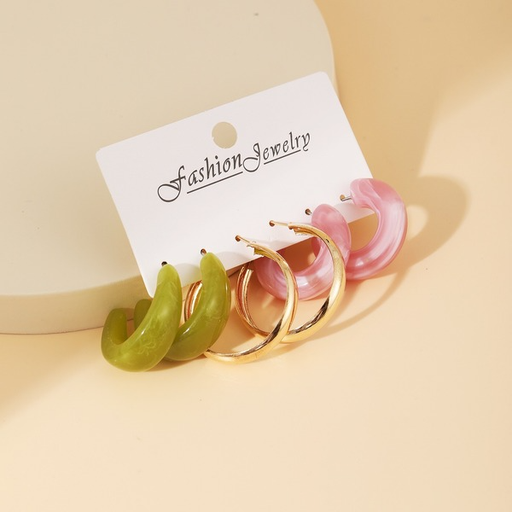 Wholesale green acrylic earrings 3 pairs set JDC-ES-F549 Earrings JoyasDeChina Wholesale Jewelry JoyasDeChina Joyas De China