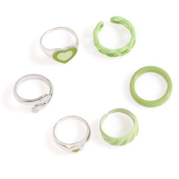 Wholesale Green Alloy Rings Set JDC-RS-JQ008 Rings JoyasDeChina Wholesale Jewelry JoyasDeChina Joyas De China