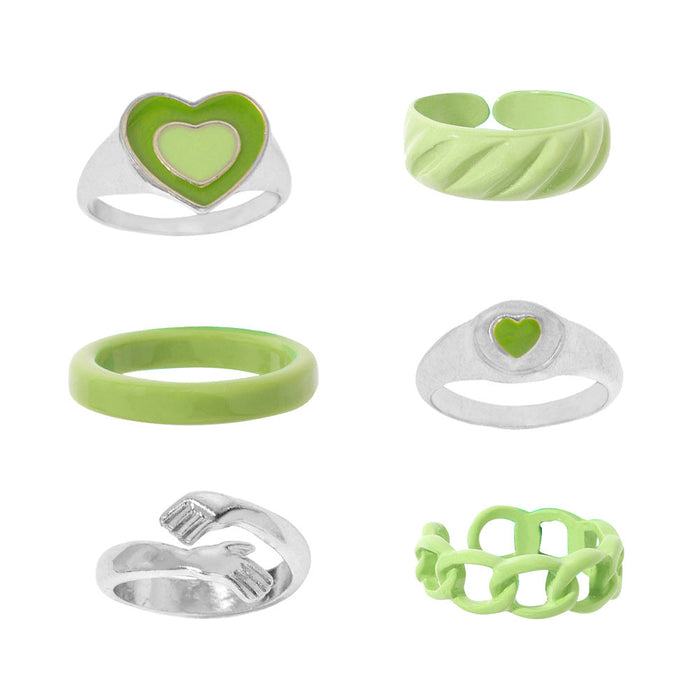 Wholesale Green Alloy Rings Set JDC-RS-JQ008 Rings JoyasDeChina green Wholesale Jewelry JoyasDeChina Joyas De China