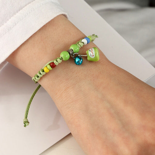 Wholesale green beaded bell length adjustable braid bracelet JDC-BT-E274 Bracelet 奈珠 Wholesale Jewelry JoyasDeChina Joyas De China