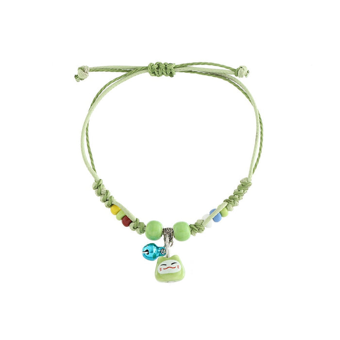 Wholesale green beaded bell length adjustable braid bracelet JDC-BT-E274 Bracelet 奈珠 Wholesale Jewelry JoyasDeChina Joyas De China