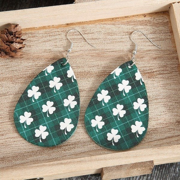 Wholesale Green Check Clover Leather Earrings JDC-ES-GSMQ006 Earrings 妙奇 Wholesale Jewelry JoyasDeChina Joyas De China