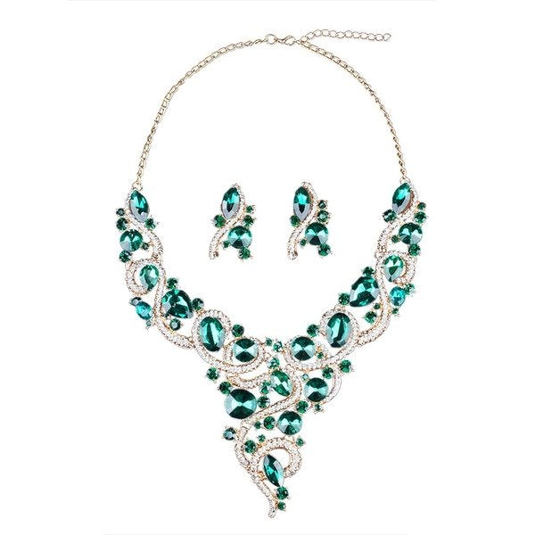 Wholesale green crystal earrings necklace set JDC-ST-Qianm015 Suit 千漠 Wholesale Jewelry JoyasDeChina Joyas De China