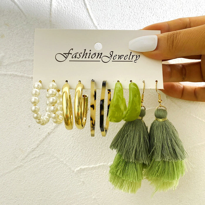 Wholesale green pearl earring set JDC-ES-F624 Earrings 韩之尚 Wholesale Jewelry JoyasDeChina Joyas De China