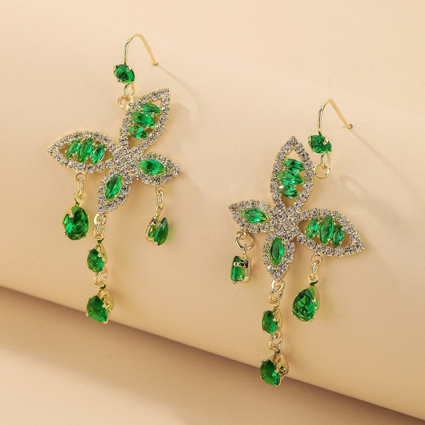 Wholesale green rhinestone alloy butterfly earrings JDC-ES-GSJQ003 Earrings JoyasDeChina Wholesale Jewelry JoyasDeChina Joyas De China