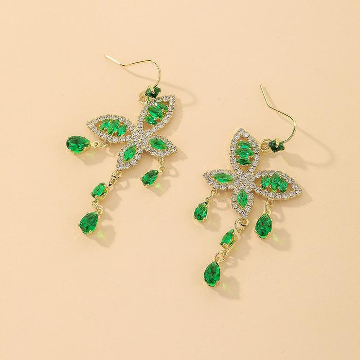 Wholesale green rhinestone alloy butterfly earrings JDC-ES-GSJQ003 Earrings JoyasDeChina Green Butterfly Earrings Wholesale Jewelry JoyasDeChina Joyas De China