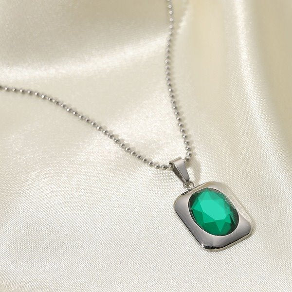 Wholesale green stainless steel gemstone necklace JDC-NE-JD317 Necklaces 杰鼎 Wholesale Jewelry JoyasDeChina Joyas De China