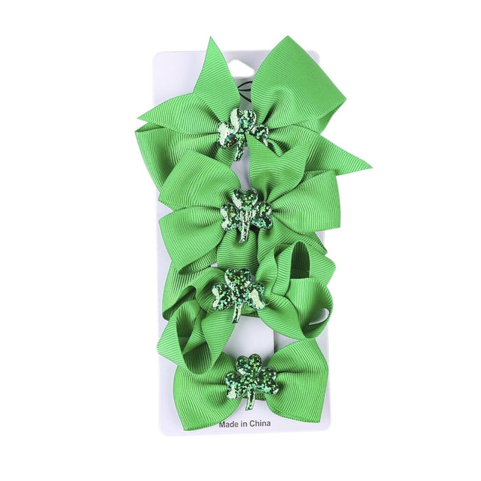 Wholesale Green Thread With Kids Bow Hairpin St. Patrick's Day Shamrock hair clips JDC-HC-GSQN043 Hair Clips 丘诺 Christmas green Wholesale Jewelry JoyasDeChina Joyas De China