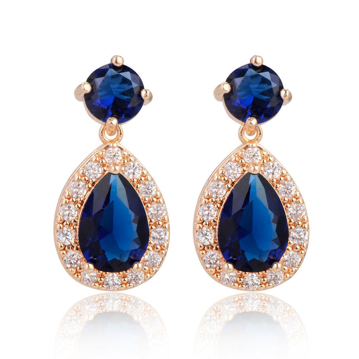 Wholesale green Zircon Earrings JDC-ES-Mix017 Earrings 迷茜 18K gold+sapphire blue plating Wholesale Jewelry JoyasDeChina Joyas De China
