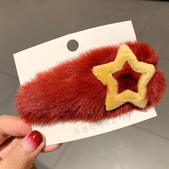 Bulk Jewelry Wholesale Hair clip ins imitation rabbit hair five-pointed star JDC-HC-i033 Wholesale factory from China YIWU China