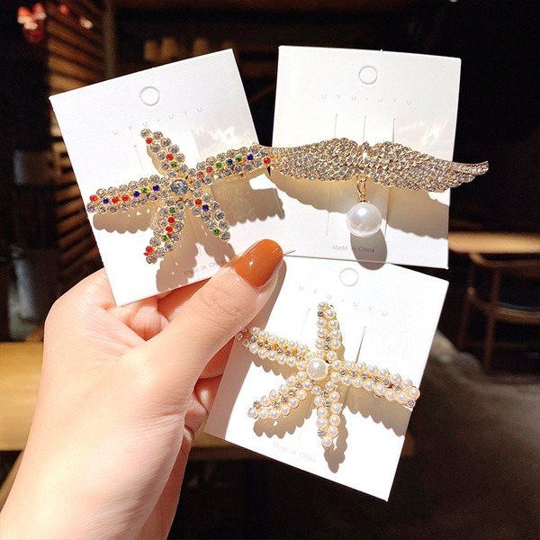 Bulk Jewelry Wholesale Hair Clips gold metal pearl starfish card JDC-HS-i142 Wholesale factory from China YIWU China