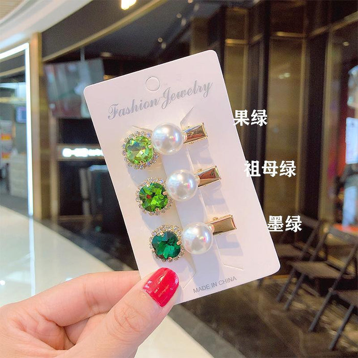 Bulk Jewelry Wholesale Hair Clips pearl water drill green hair card JDC-HS-i105 Wholesale factory from China YIWU China