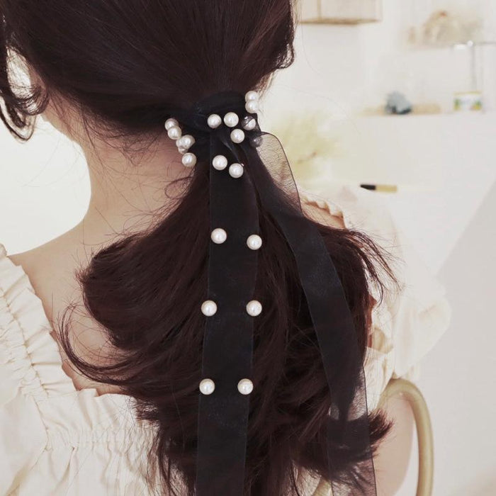 Bulk Jewelry Wholesale Hair scrunchies  mesh pearl ribbon JDC-HS-i020 Wholesale factory from China YIWU China