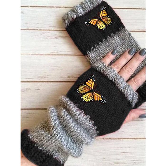 Wholesale Half Finger Butterfly Embroidery fashion warm gloves JDC-GS-GSYJY001 Gloves JoyasDeChina black Average code Wholesale Jewelry JoyasDeChina Joyas De China