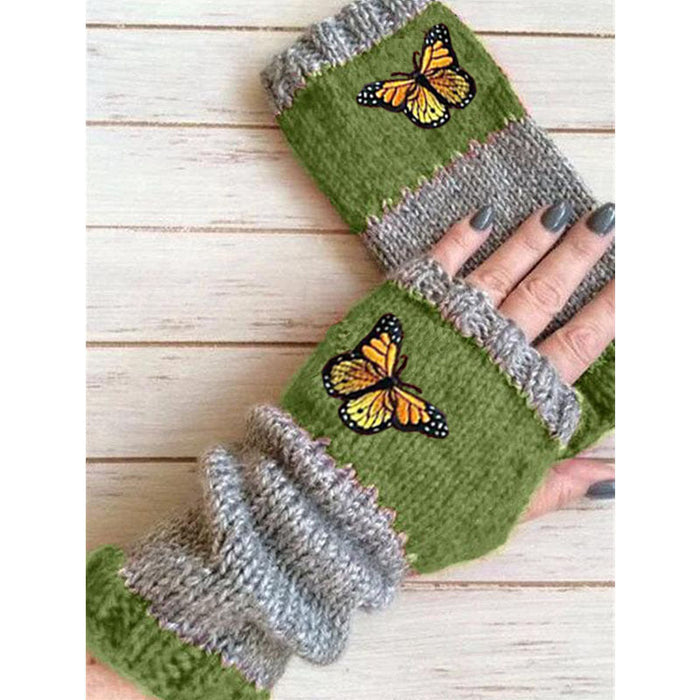 Wholesale Half Finger Butterfly Embroidery fashion warm gloves JDC-GS-GSYJY001 Gloves JoyasDeChina green Average code Wholesale Jewelry JoyasDeChina Joyas De China
