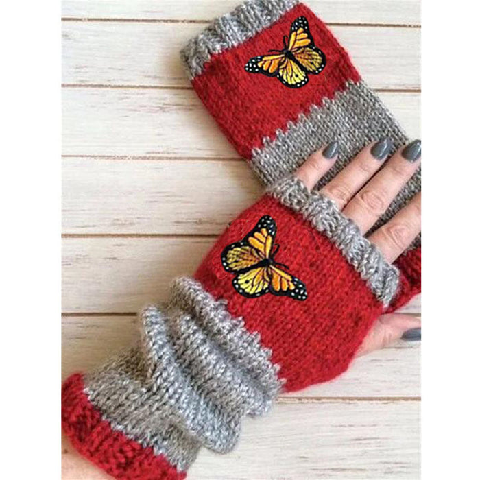 Wholesale Half Finger Butterfly Embroidery fashion warm gloves JDC-GS-GSYJY001 Gloves JoyasDeChina red Average code Wholesale Jewelry JoyasDeChina Joyas De China