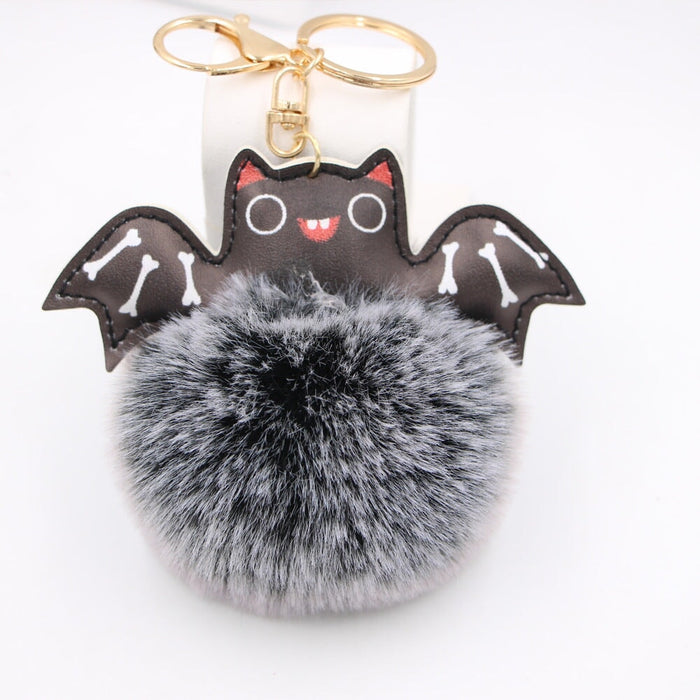 Wholesale Halloween PU Leather Imitation Hair Bat Hair Ball Keychain JDC-KC-Zuge024 Keychains 祖格 Wholesale Jewelry JoyasDeChina Joyas De China