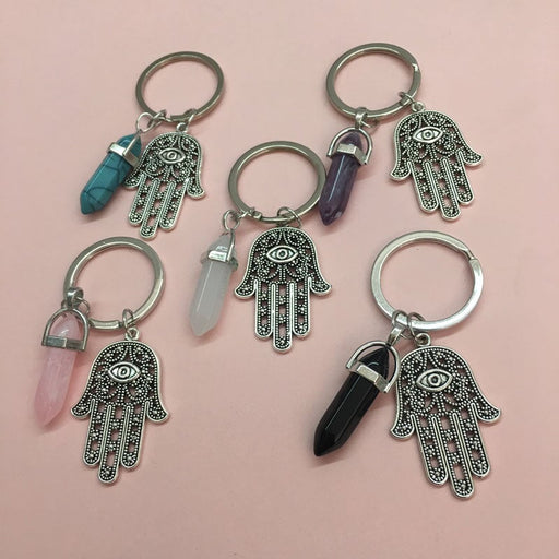 Wholesale Hand of Fatima Zinc Alloy Hexagon Pillar Crystal Couple Keychain JDC-KC-ShuoYu001 Keychains 硕屿 Wholesale Jewelry JoyasDeChina Joyas De China