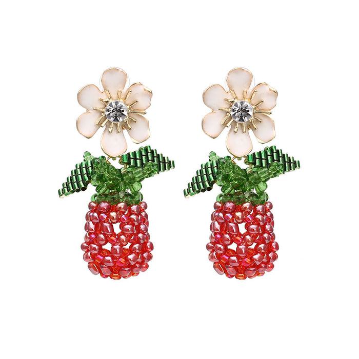 Wholesale hand-woven flower pineapple earrings JDC-ES-MY051 Earrings JoyasDeChina gules Wholesale Jewelry JoyasDeChina Joyas De China