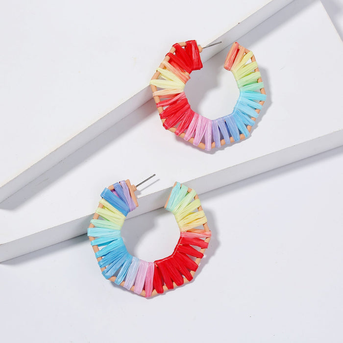 Wholesale hand-woven geometric oval raffle earrings JDC-ES-ManY018 Earrings 满溢 Wholesale Jewelry JoyasDeChina Joyas De China