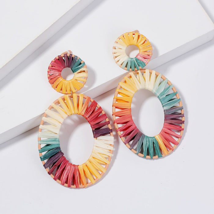 Wholesale hand-woven geometric oval raffle earrings JDC-ES-ManY018 Earrings 满溢 Wholesale Jewelry JoyasDeChina Joyas De China