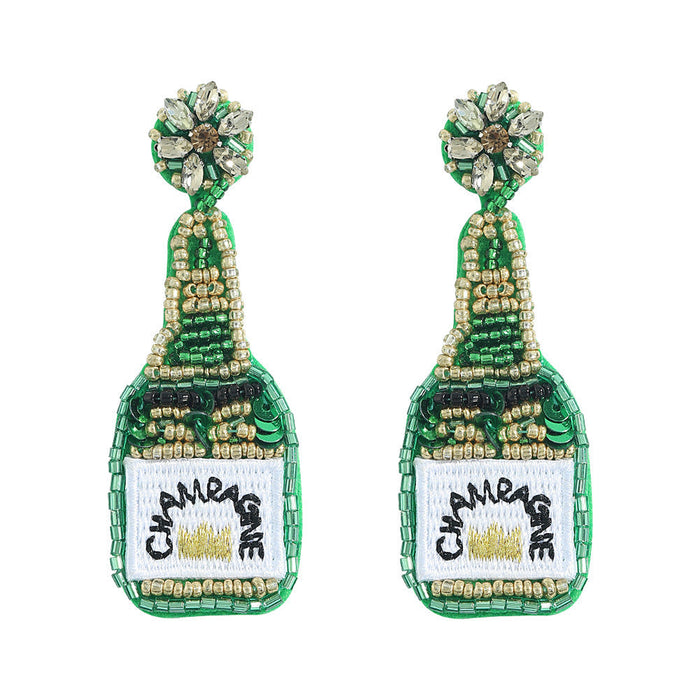 Wholesale hand woven rice beads long wine bottle Earrings JDC-ES-JQ057 Earrings JoyasDeChina green Wholesale Jewelry JoyasDeChina Joyas De China