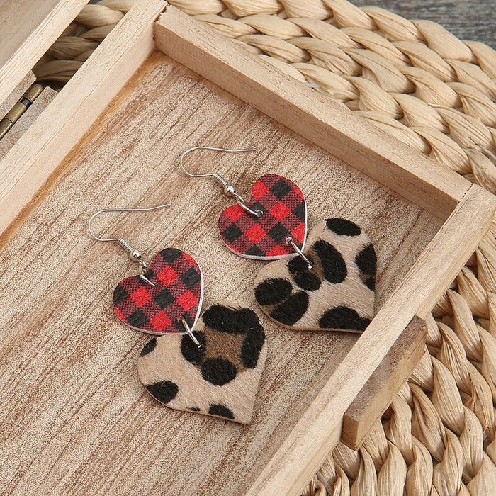 Wholesale Heart Flannel Leopard Leather Earrings JDC-ES-Saip009 Earrings 赛蒲 Wholesale Jewelry JoyasDeChina Joyas De China