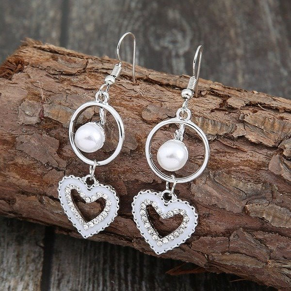 Wholesale Heart Hollow Sparkling Diamond Pearl Alloy Earrings JDC-ES-GSMQ003 Earrings 妙奇 Wholesale Jewelry JoyasDeChina Joyas De China