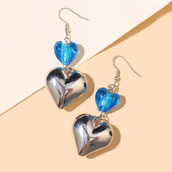 Wholesale Heart Sapphire Splicing Alloy Earrings JDC-ES-GSMQ024 Earrings 妙奇 silver color Wholesale Jewelry JoyasDeChina Joyas De China