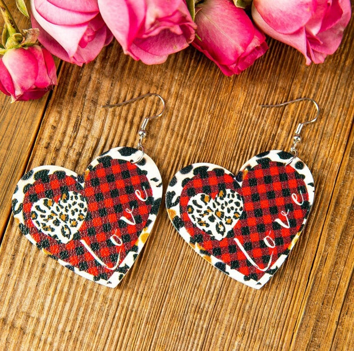 Wholesale Heart Shape Double Sided Leopard Leather Earrings JDC-ES-Saip003 Earrings 赛蒲 15# Wholesale Jewelry JoyasDeChina Joyas De China