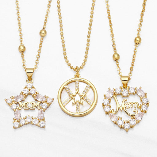 Wholesale heart shape love five-pointed star diamonds Mother's Day necklace JDC-NE-AOS008 Necklaces 翱昇 Wholesale Jewelry JoyasDeChina Joyas De China