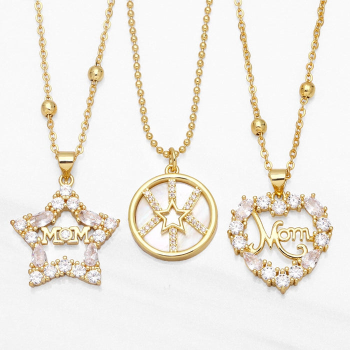 Wholesale heart shape love five-pointed star diamonds Mother's Day necklace JDC-NE-AOS008 Necklaces 翱昇 Wholesale Jewelry JoyasDeChina Joyas De China