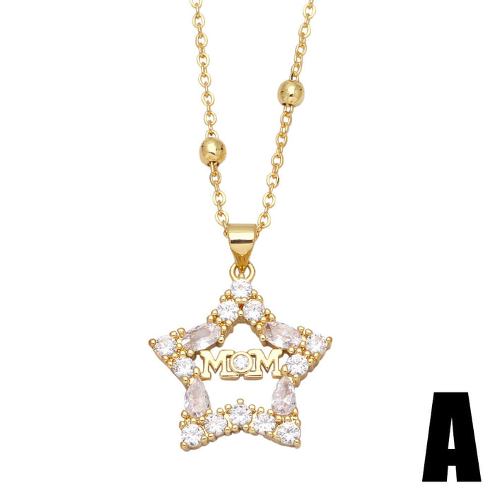Wholesale heart shape love five-pointed star diamonds Mother's Day necklace JDC-NE-AOS008 Necklaces 翱昇 A Wholesale Jewelry JoyasDeChina Joyas De China