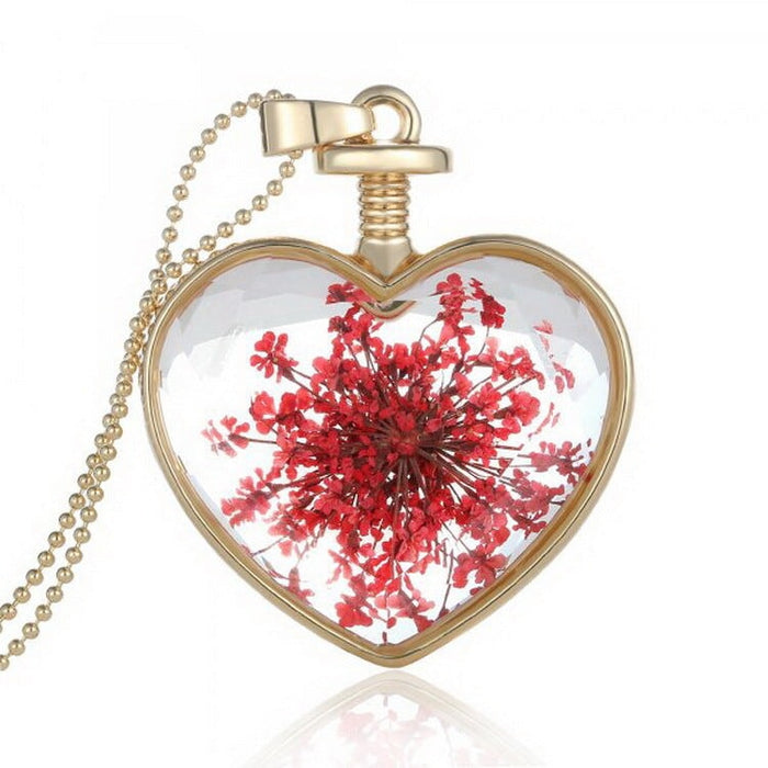 Wholesale Heart Shaped Alloy Fashion Dried Flower Transparent Crystal Necklace JDC-NE-YinH010 Necklaces 颖皓 150N36 Wholesale Jewelry JoyasDeChina Joyas De China