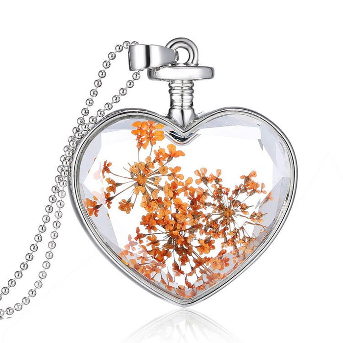 Wholesale Heart Shaped Alloy Fashion Dried Flower Transparent Crystal Necklace JDC-NE-YinH010 Necklaces 颖皓 H040N Wholesale Jewelry JoyasDeChina Joyas De China
