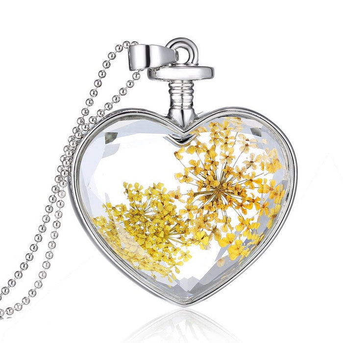 Wholesale Heart Shaped Alloy Fashion Dried Flower Transparent Crystal Necklace JDC-NE-YinH010 Necklaces 颖皓 H041N Wholesale Jewelry JoyasDeChina Joyas De China
