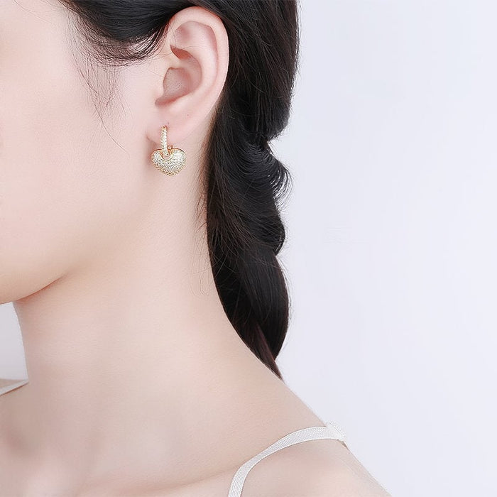 Wholesale Heart Shaped Copper Plated 18K Gold Zircon Earrings JDC-ES-BLX068 Earrings 宝来兴 Wholesale Jewelry JoyasDeChina Joyas De China