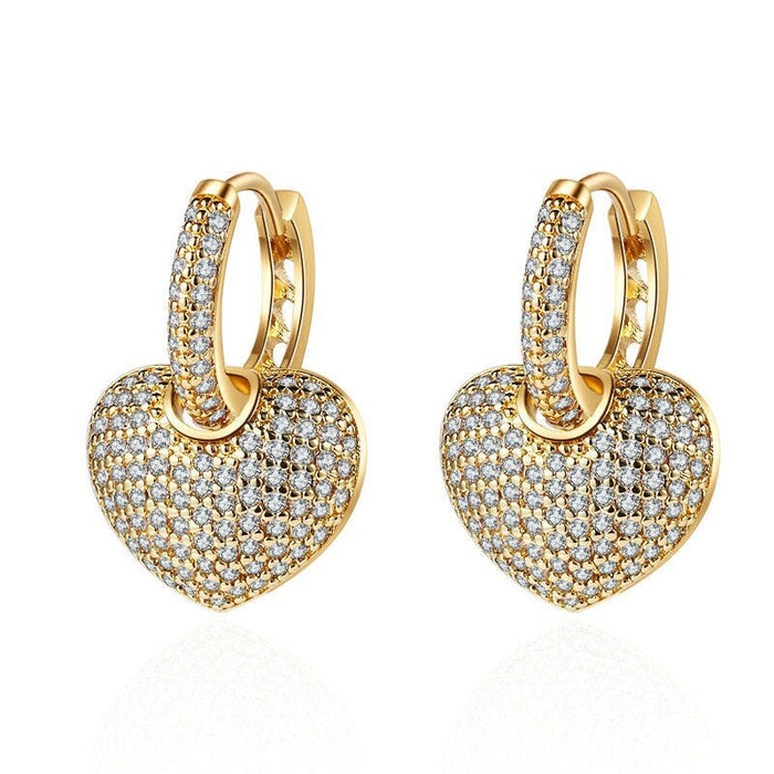 Wholesale Heart Shaped Copper Plated 18K Gold Zircon Earrings JDC-ES-BLX068 Earrings 宝来兴 gold Wholesale Jewelry JoyasDeChina Joyas De China