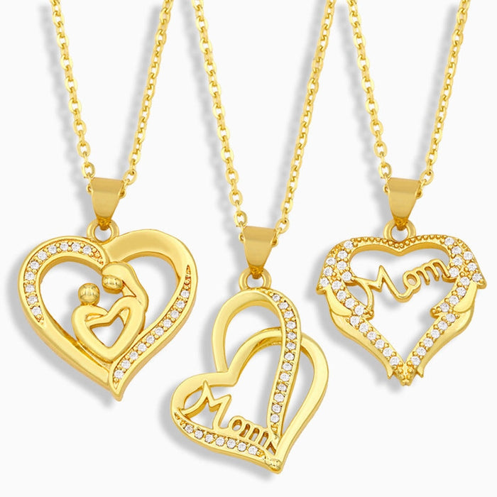 Wholesale heart-shaped diamond-encrusted Mother's Day necklace JDC-NE-AOS014 Necklaces 翱昇 Wholesale Jewelry JoyasDeChina Joyas De China
