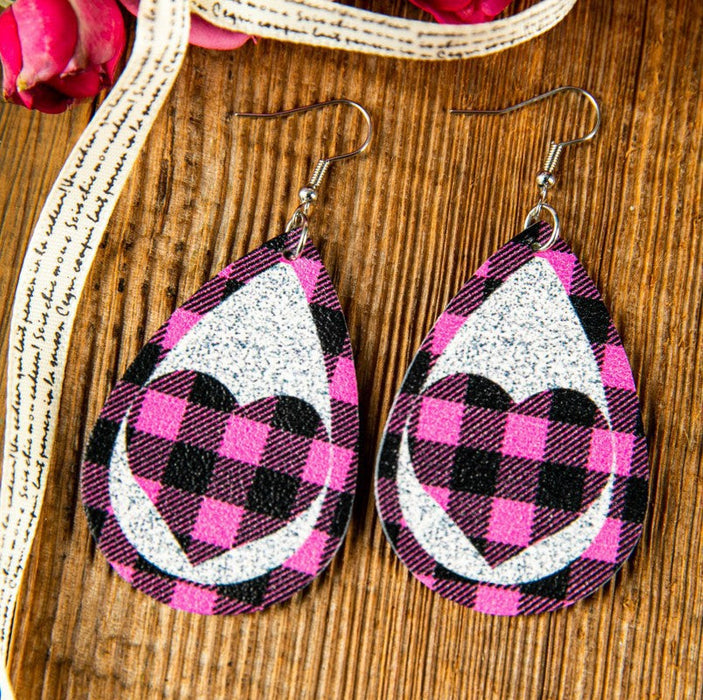 Wholesale heart-shaped double-sided leopard print leather earrings JDC-ES-GSMQ023 Earrings 妙奇 10 Wholesale Jewelry JoyasDeChina Joyas De China