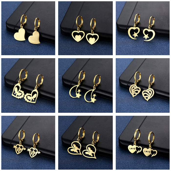 Wholesale heart-shaped geometric stainless steel earrings JDC-ES-Mingm028 Earrings 敏萌 Wholesale Jewelry JoyasDeChina Joyas De China