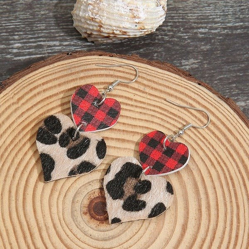 Wholesale heart shaped leather flannel leopard earrings JDC-ES-GSMQ012 Earrings 妙奇 Wholesale Jewelry JoyasDeChina Joyas De China
