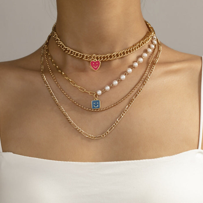 Wholesale Heart Shaped Smiley Alloy Multilayer Necklace JDC-NE-YiD005 Necklaces 宜达 Wholesale Jewelry JoyasDeChina Joyas De China